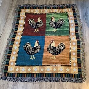 Warren Kimble Throw Blanket Rooster Chicken Country Farmhouse Tapestry 61X50
